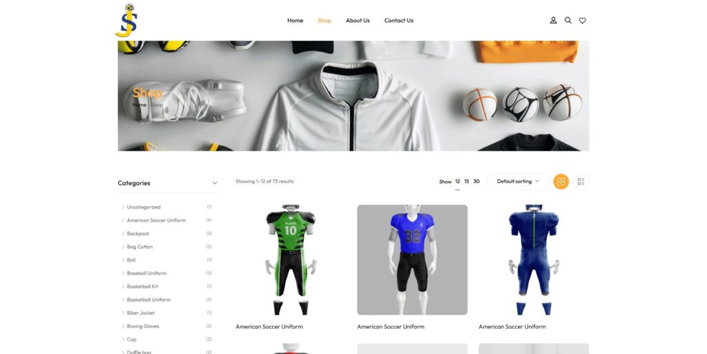 Joshwa Sports website screenshot 2
