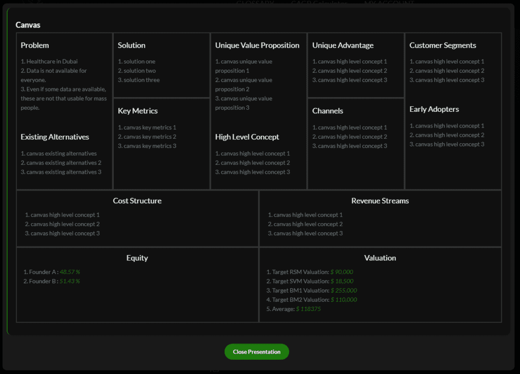Startup canvas